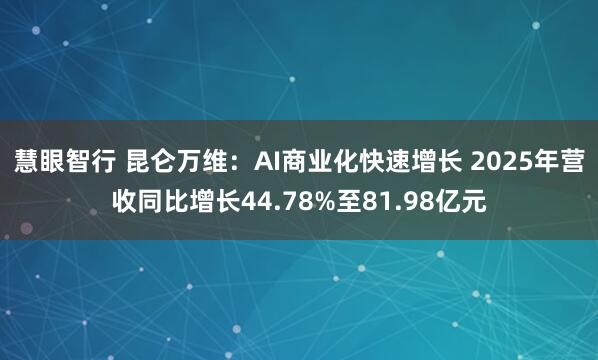 慧眼智行 昆仑万维：AI商业化快速增长 2025年营收同比增长44.78%至81.98亿元